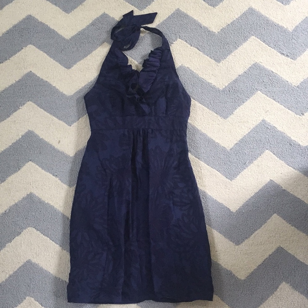 Lilly Pulitzer Navy Ruffle Halter Dress